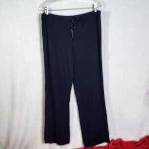 Adonna Black Modal Span Lace Hem Silk Adjustable Tie Waist Pajama Pants Size L